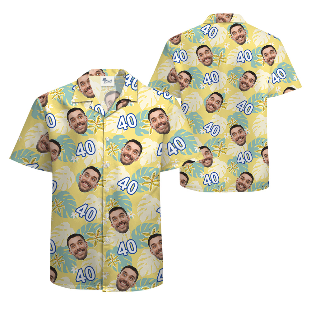 Summer Birthday Aloha Shirt for Men with Face and Age Custom
