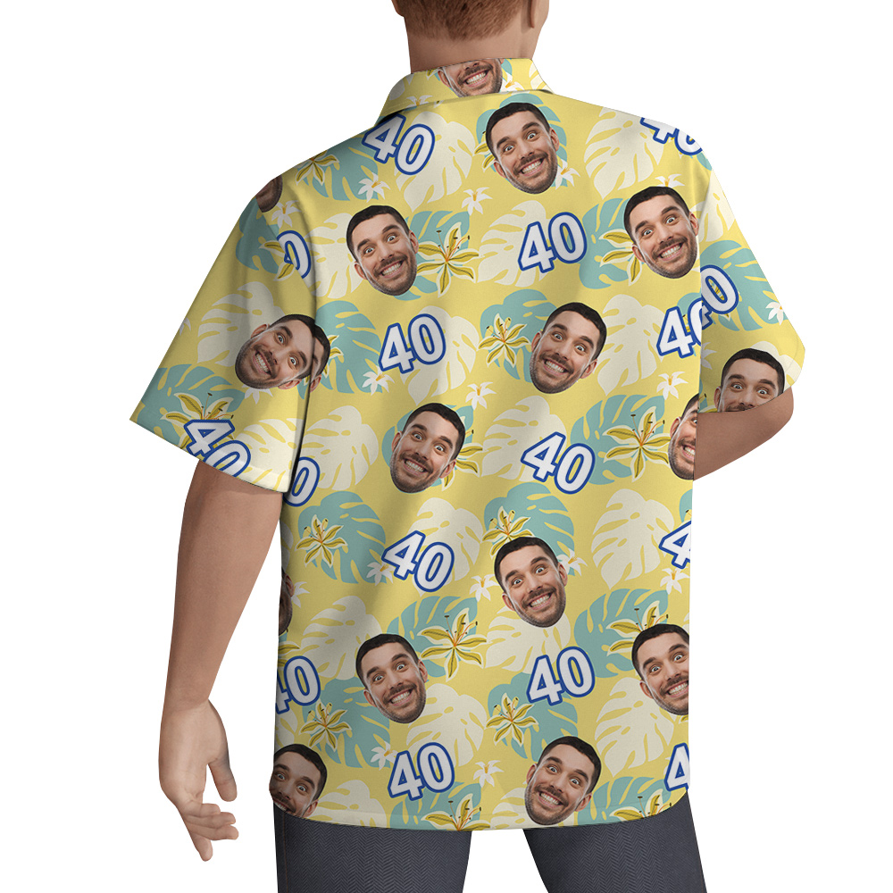 Summer Birthday Aloha Shirt for Men with Face and Age Custom