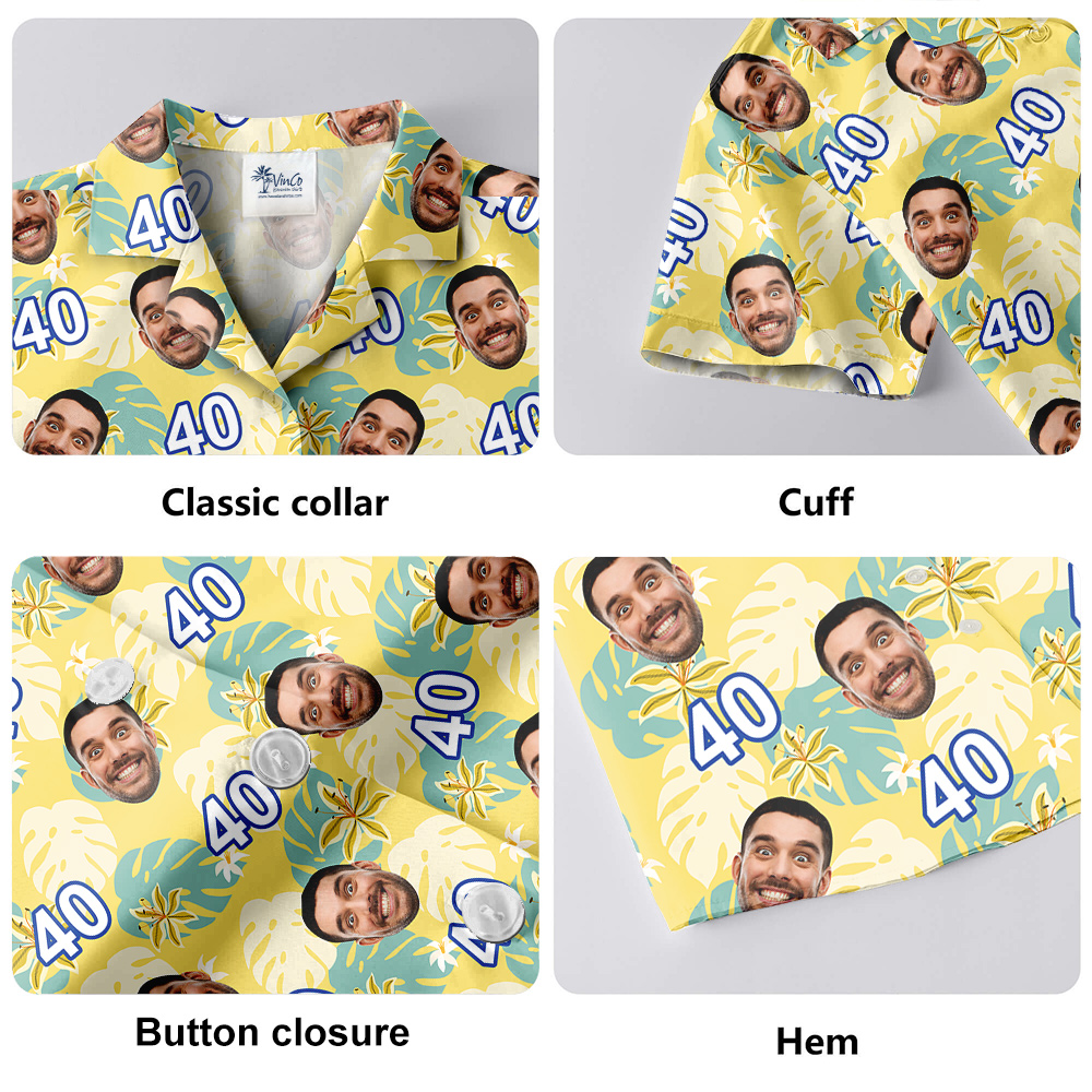 Summer Birthday Aloha Shirt for Men with Face and Age Custom