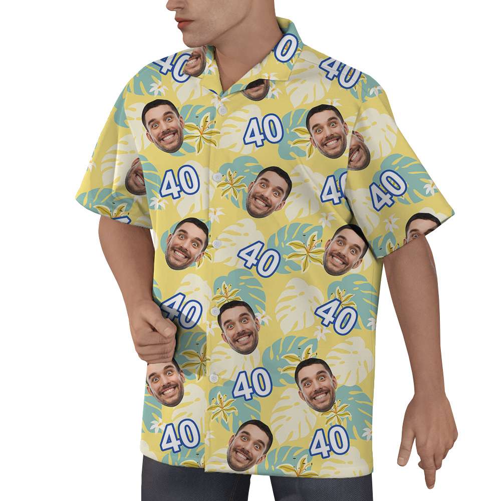 Summer Birthday Aloha Shirt for Men with Face and Age Custom