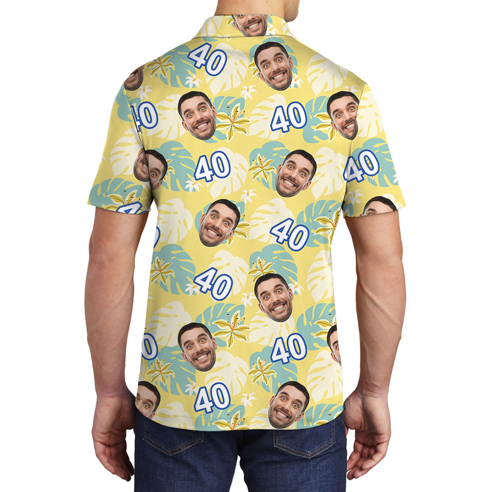 Summer Birthday Aloha Polo Shirt for Men with Face and Age Custom