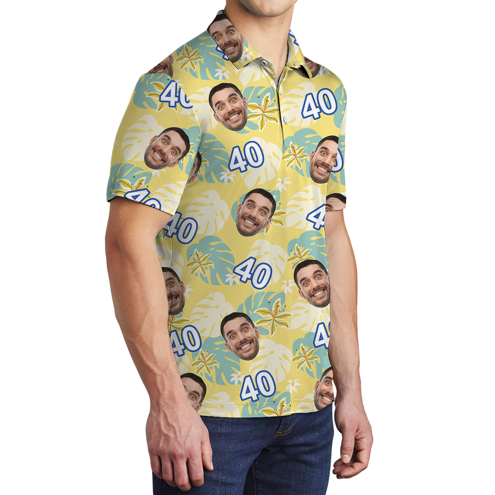 Summer Birthday Aloha Polo Shirt for Men with Face and Age Custom
