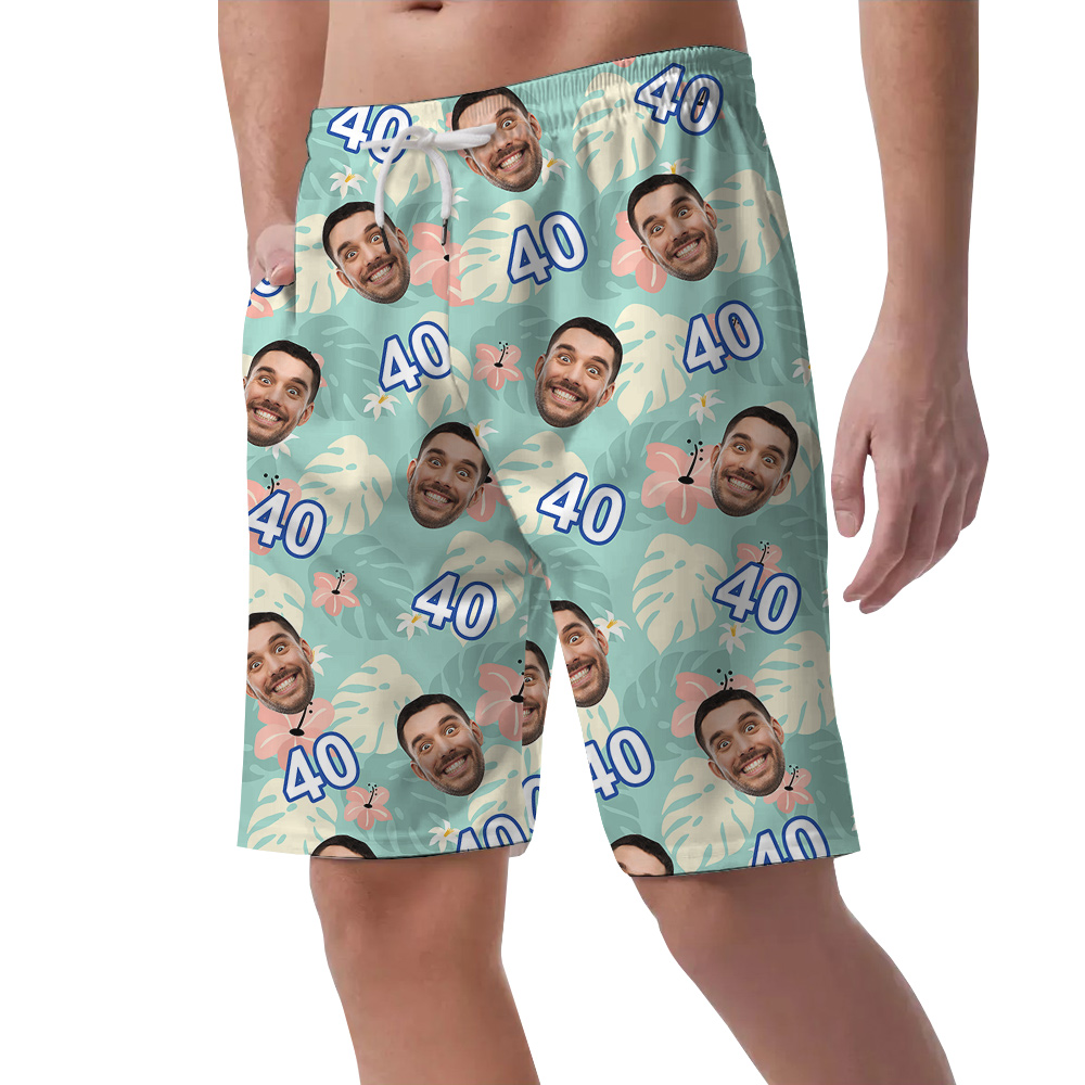 Green Birthday Polo Hawaiian Short Mens with Face and Age Custom