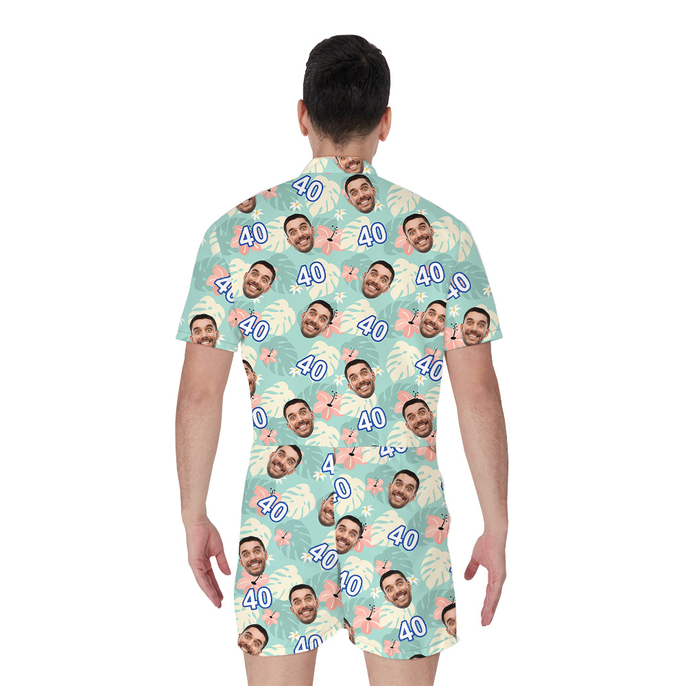 Green Birthday Polo Hawaiian Romper Mens with Face and Age Custom
