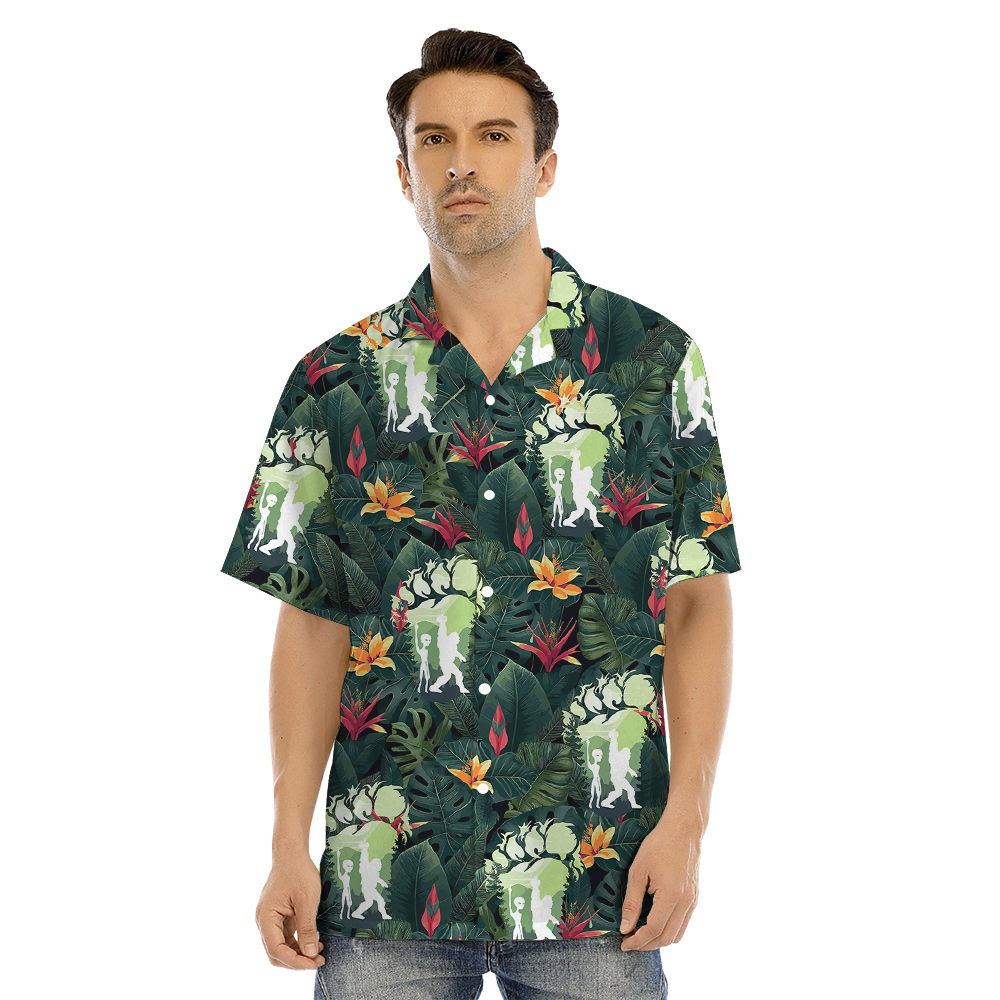 Funny Bigfoot Alien Green Tropical Matching Family Hawaiian Outfits