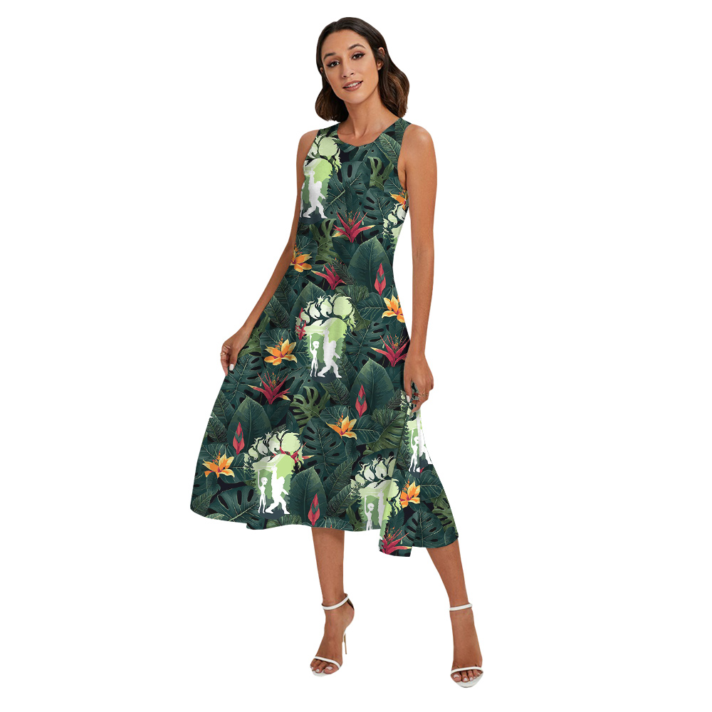 Funny Bigfoot Alien Green Tropical Matching Family Hawaiian Outfits
