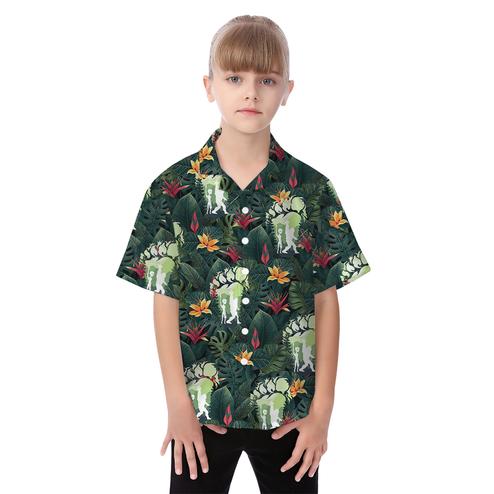 Funny Bigfoot Alien Green Tropical Matching Family Hawaiian Outfits