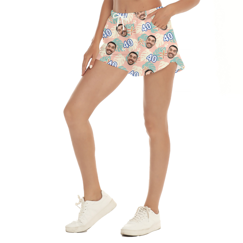 Funny Pink Birthday Aloha Short Womens with Custom Face and Age