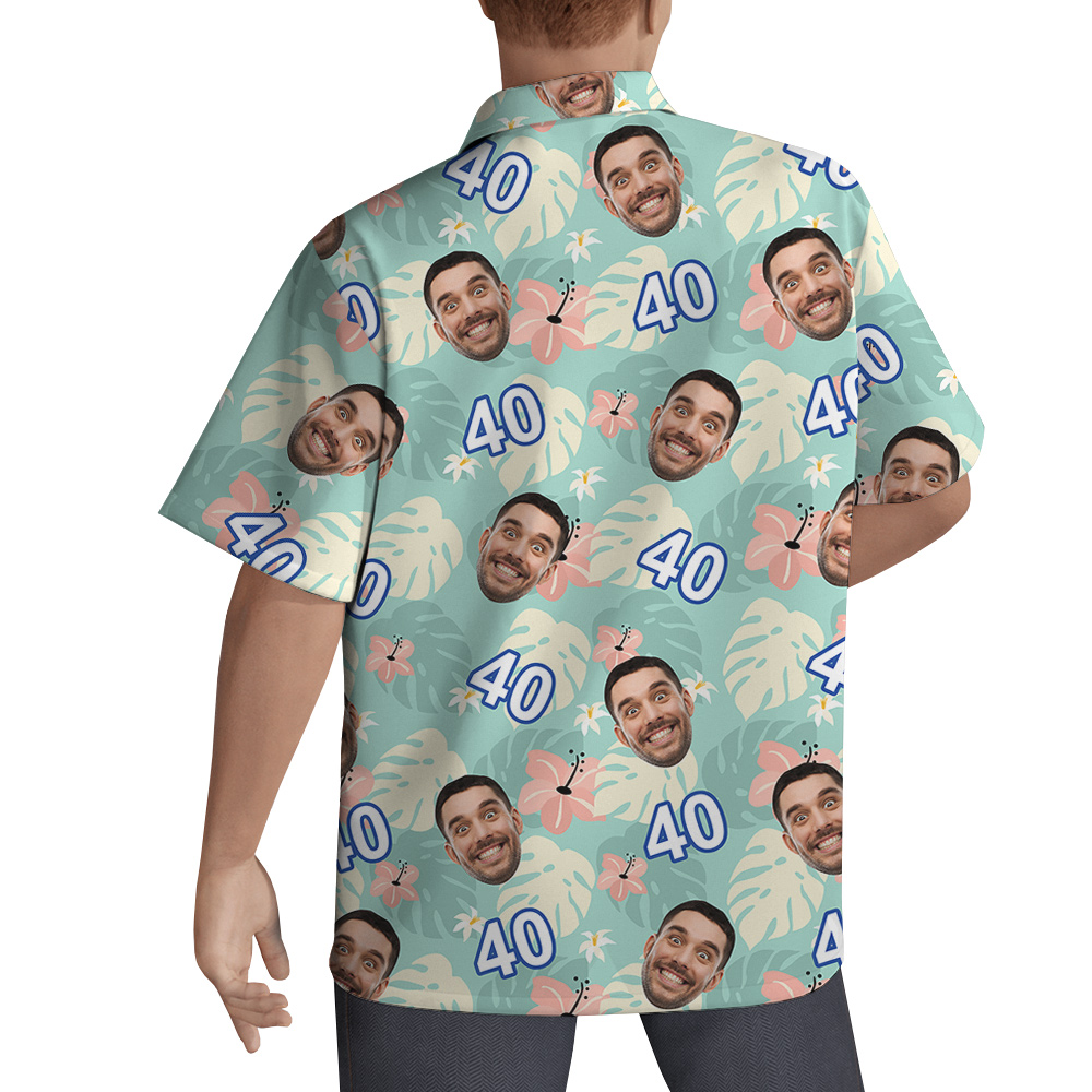 Custom Face and Age Green Birthday Hawaiian Shirt Mens
