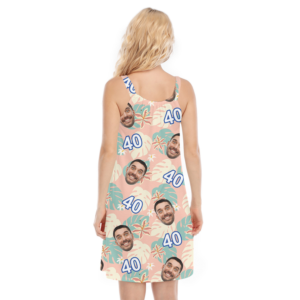 Funny Pink Birthday Aloha Cami Dress with Custom Face and Age
