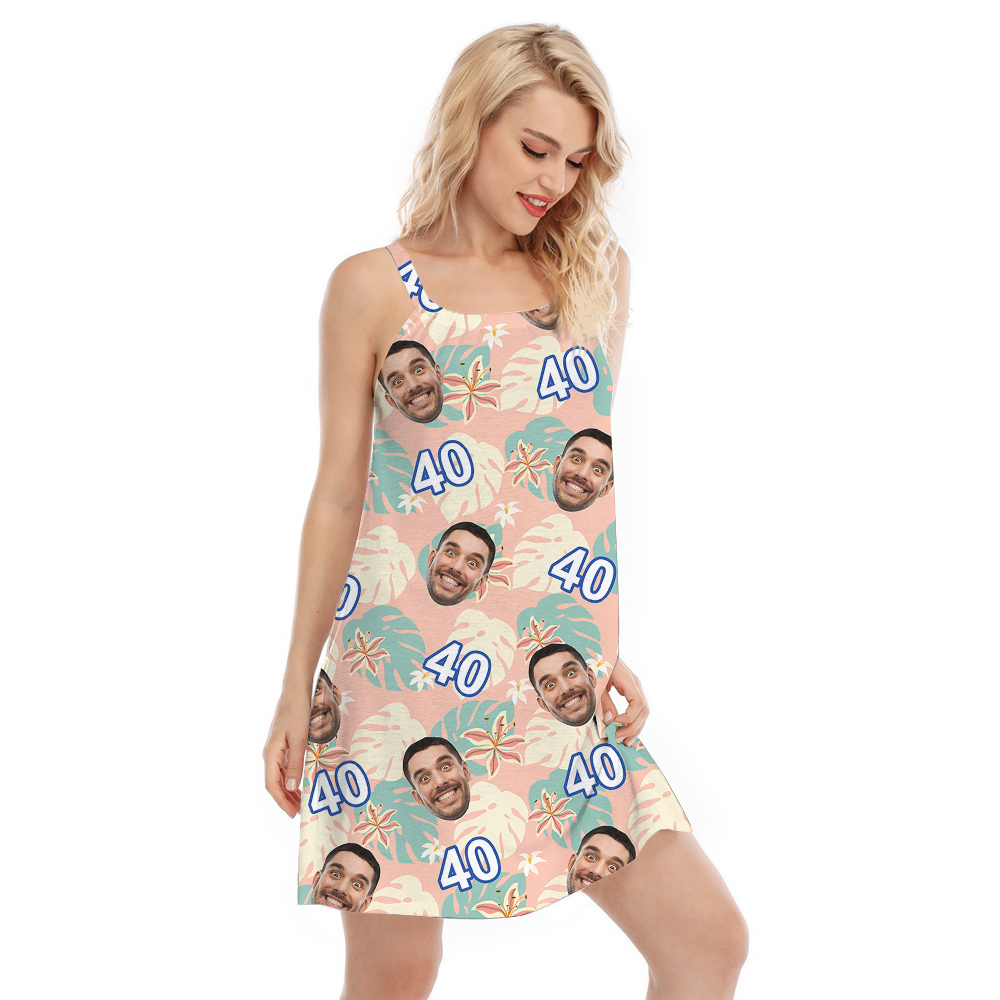 Funny Pink Birthday Aloha Cami Dress with Custom Face and Age