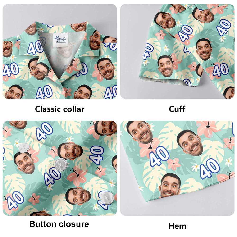 Custom Face and Age Green Birthday Hawaiian Shirt Mens