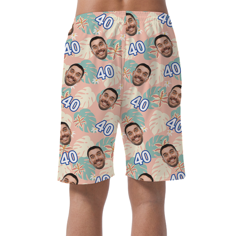 Funny Pink Birthday Hawaiian Short Mens with Custom Face and Age