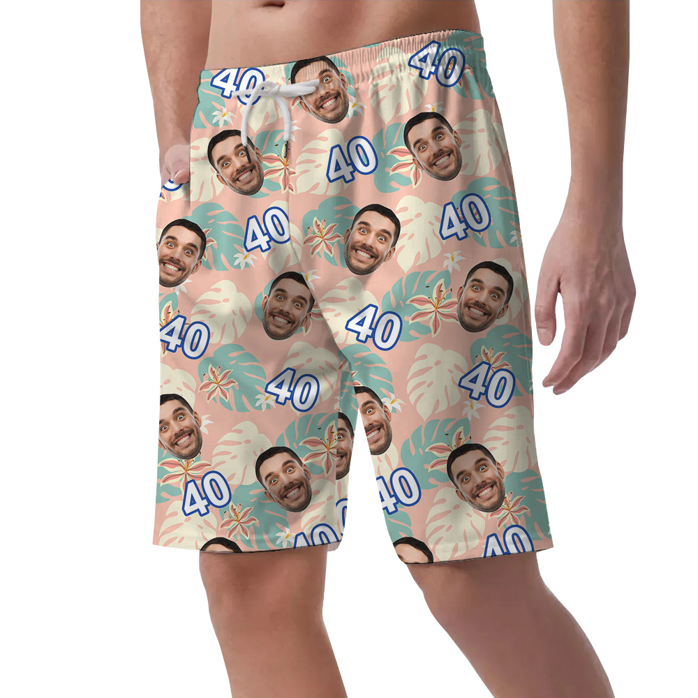 Funny Pink Birthday Hawaiian Short Mens with Custom Face and Age