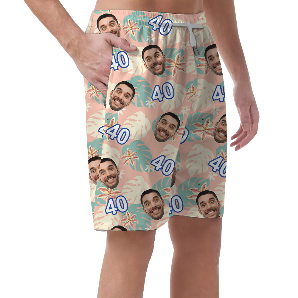 Funny Pink Birthday Hawaiian Short Mens with Custom Face and Age