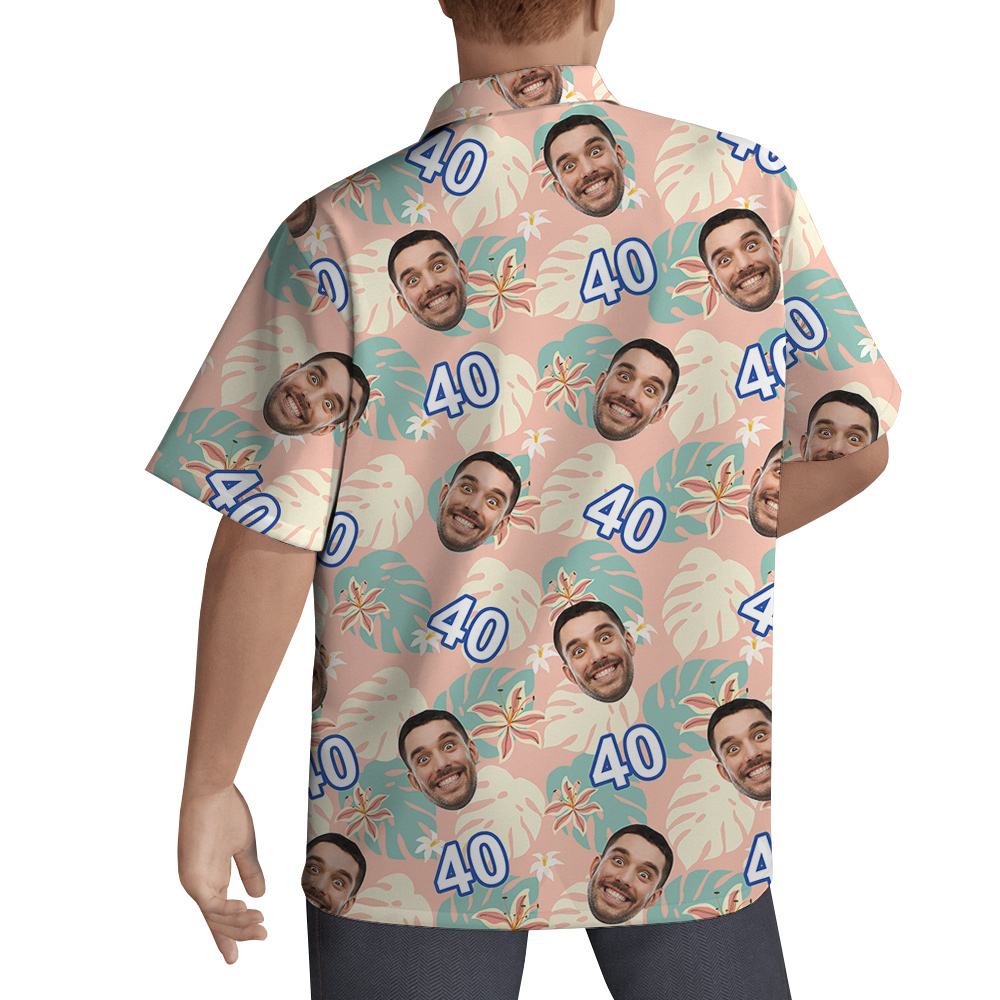 Custom Face and Age Funny Pink Birthday Hawaiian Shirt Men