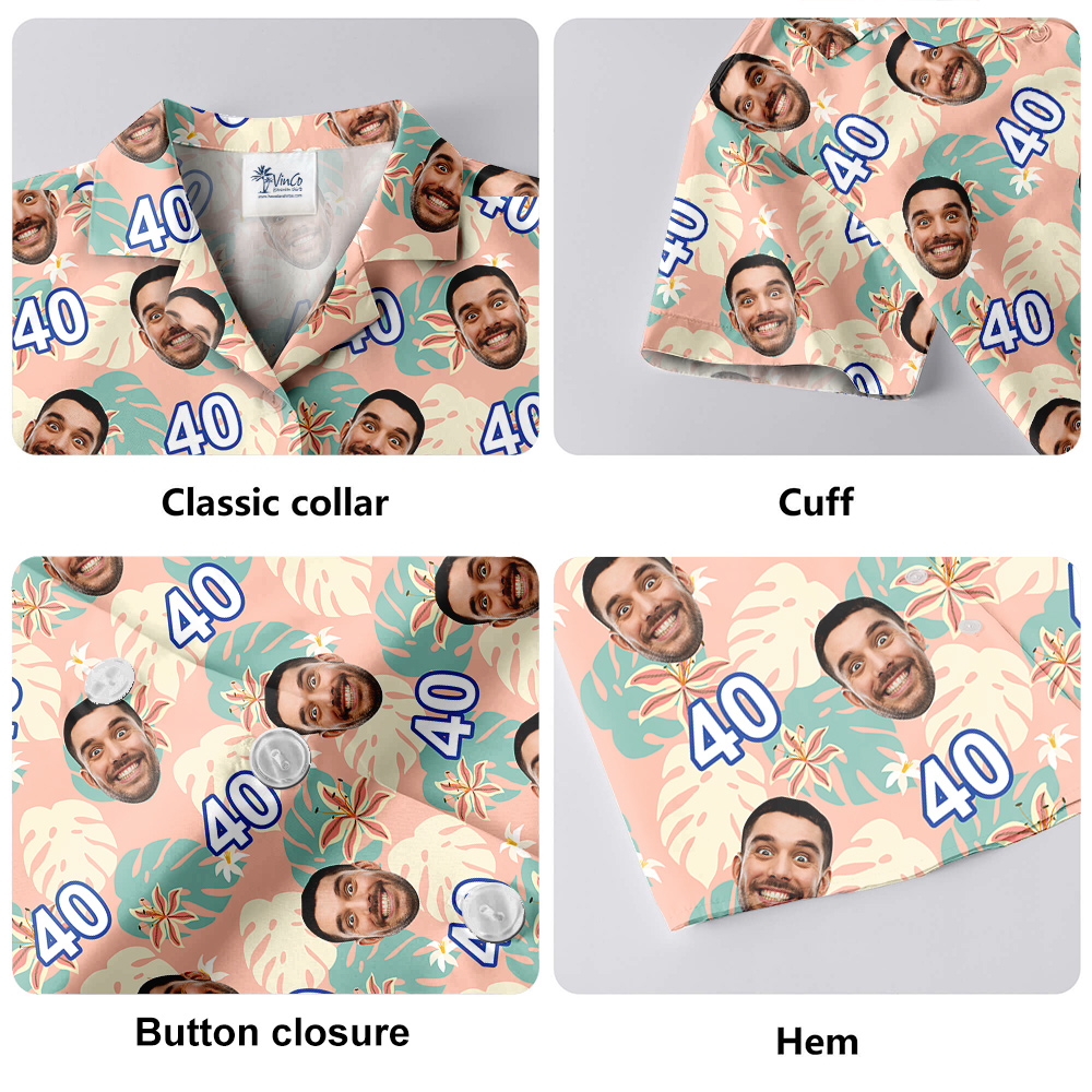 Custom Face and Age Funny Pink Birthday Hawaiian Shirt Men