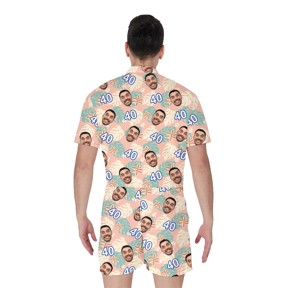 Funny Pink Birthday Hawaiian Romper Mens with Custom Face and Age