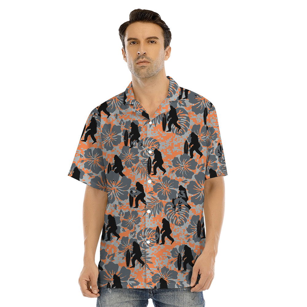 Funny Bigfoot Camo Hibiscus Orange Vintage Family Matching Hawaiian Outfits