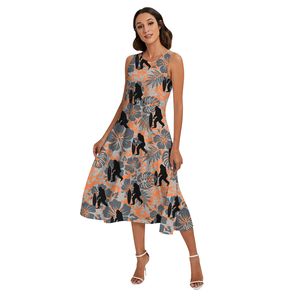 Funny Bigfoot Camo Hibiscus Orange Vintage Family Matching Hawaiian Outfits