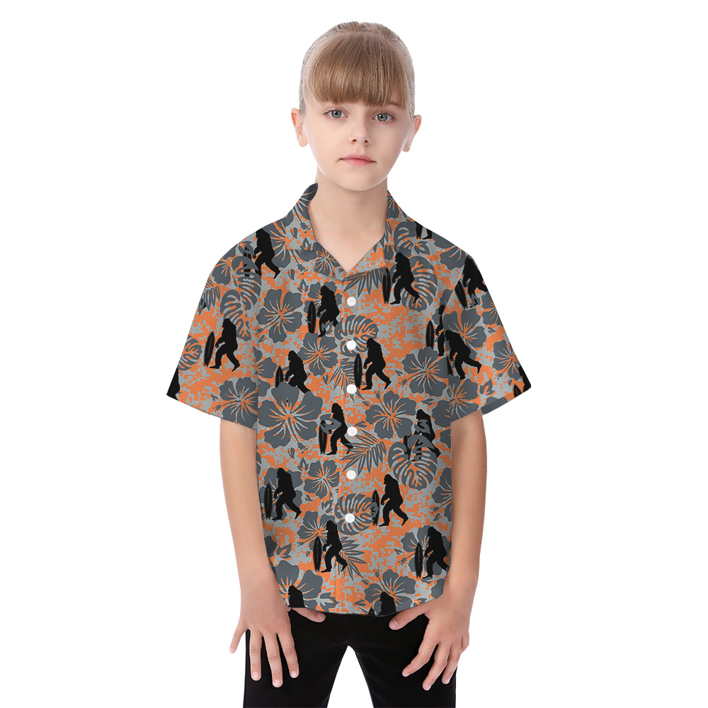 Funny Bigfoot Camo Hibiscus Orange Vintage Family Matching Hawaiian Outfits