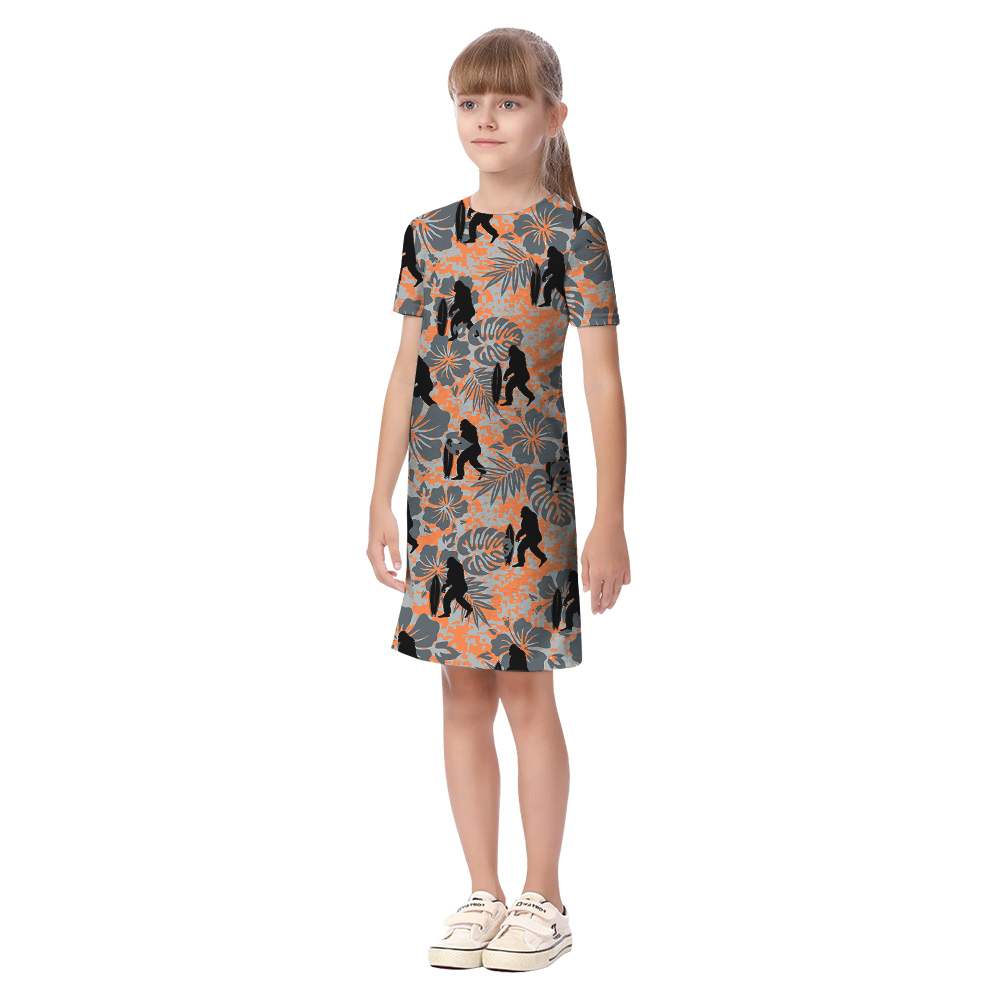 Funny Bigfoot Camo Hibiscus Orange Vintage Family Matching Hawaiian Outfits