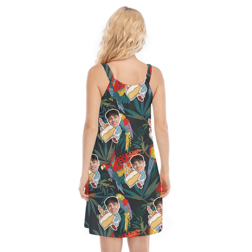 Custom Face Parrots Funky Green Birthday Hawaiian Cami Dress