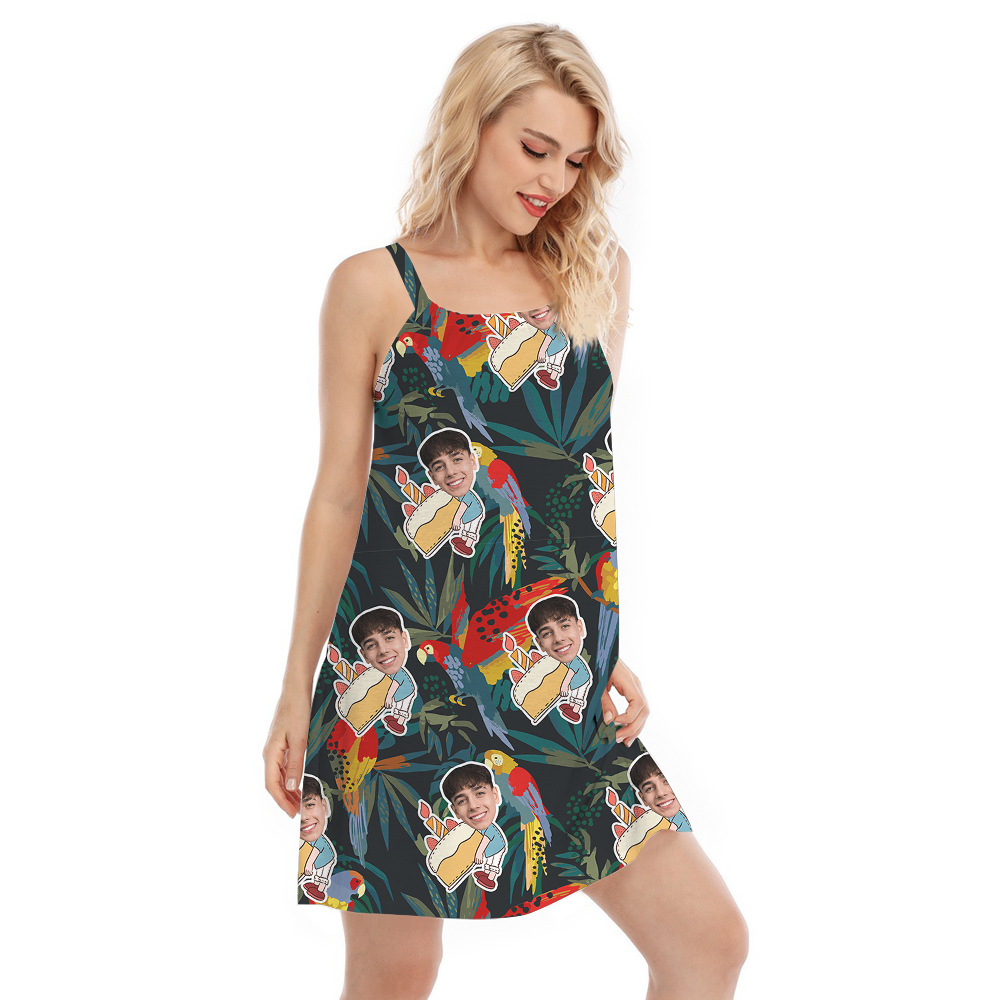 Custom Face Parrots Funky Green Birthday Hawaiian Cami Dress