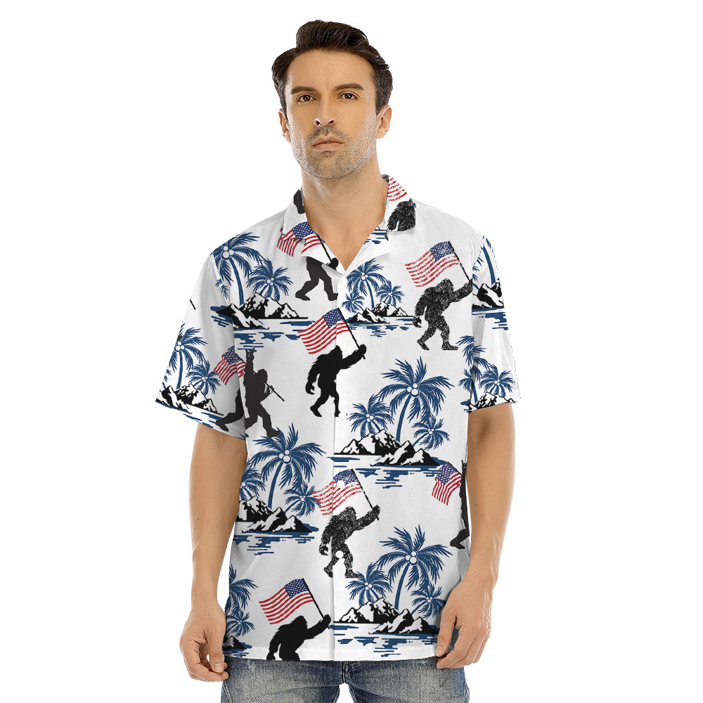 Funny Bigfoot American Flag Matching Family Hawaiian Outfits
