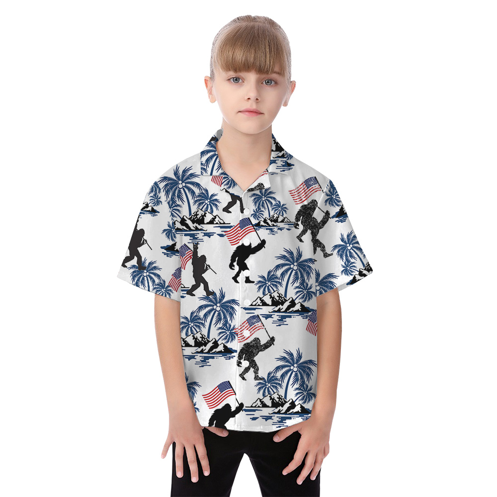 Funny Bigfoot American Flag Matching Family Hawaiian Outfits