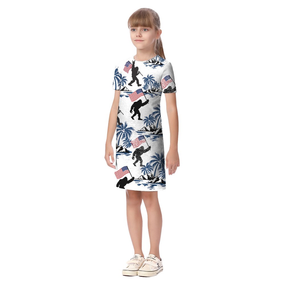 Funny Bigfoot American Flag Matching Family Hawaiian Outfits