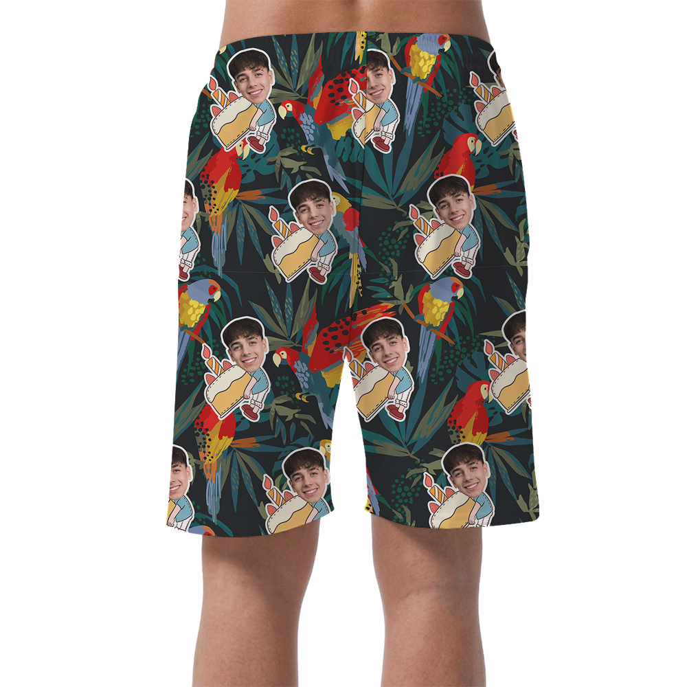 Custom Face Parrots Funky Green Birthday Aloha Short for Men