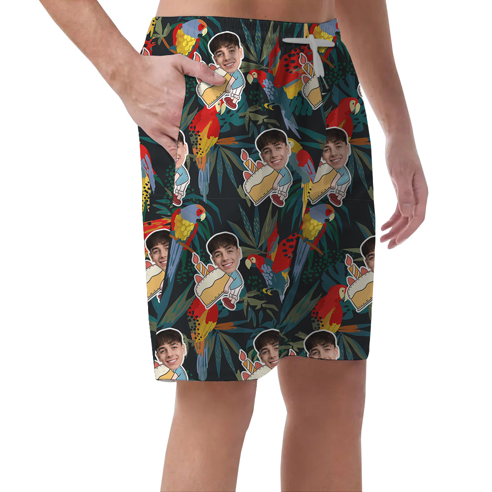 Custom Face Parrots Funky Green Birthday Aloha Short for Men
