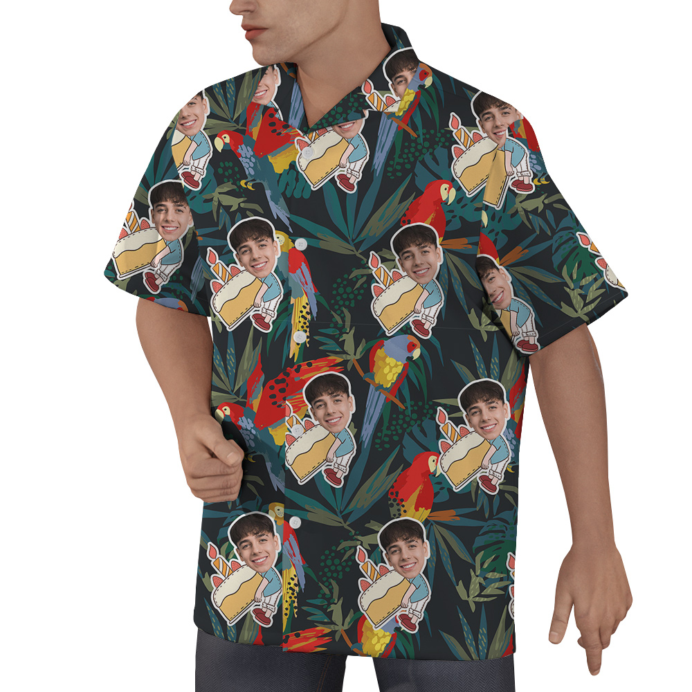 Funky Green Custom Face Birthday Hawaiian Shirt for Men