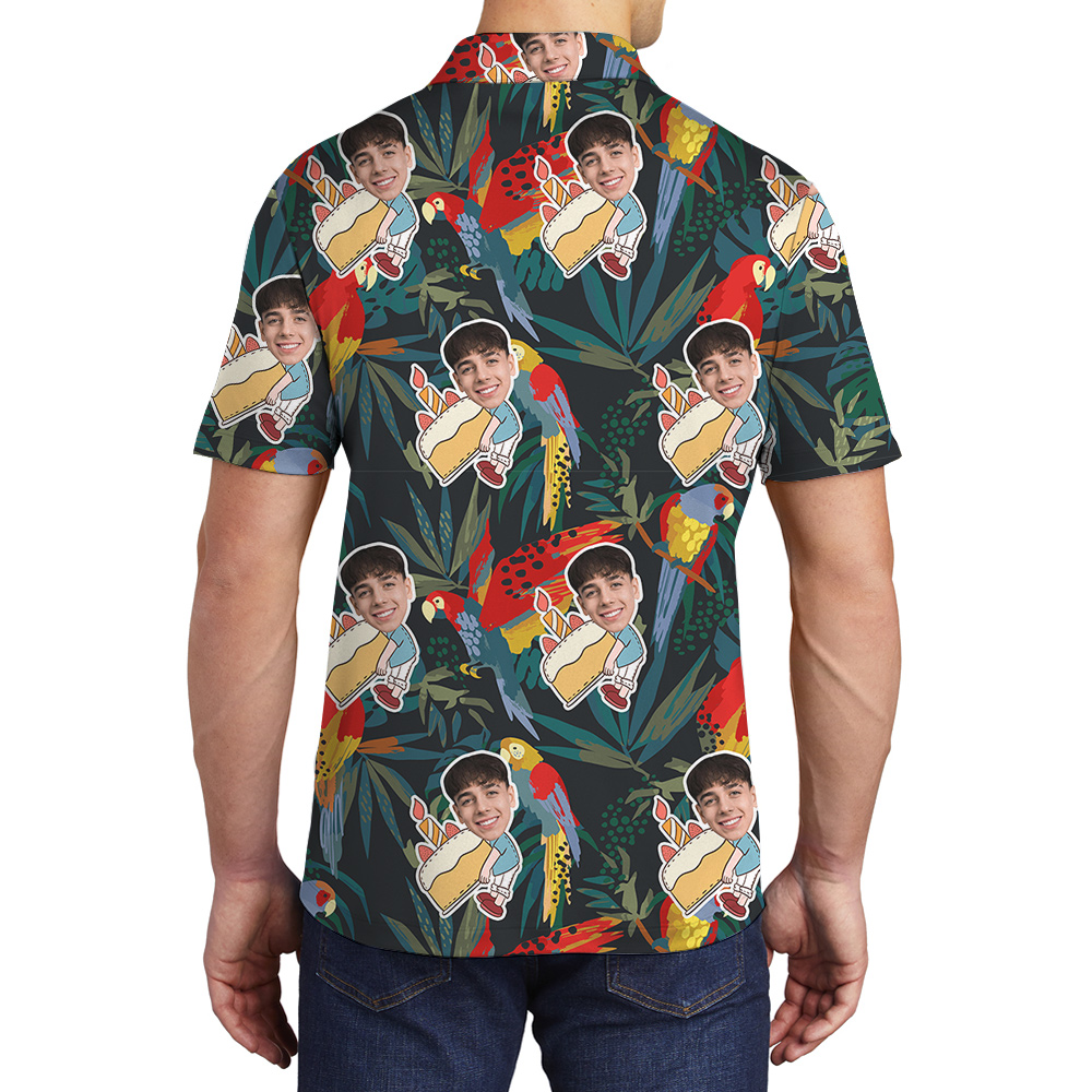 Funky Green Birthday Hawaiian Polo Shirt for Men with Face Custom