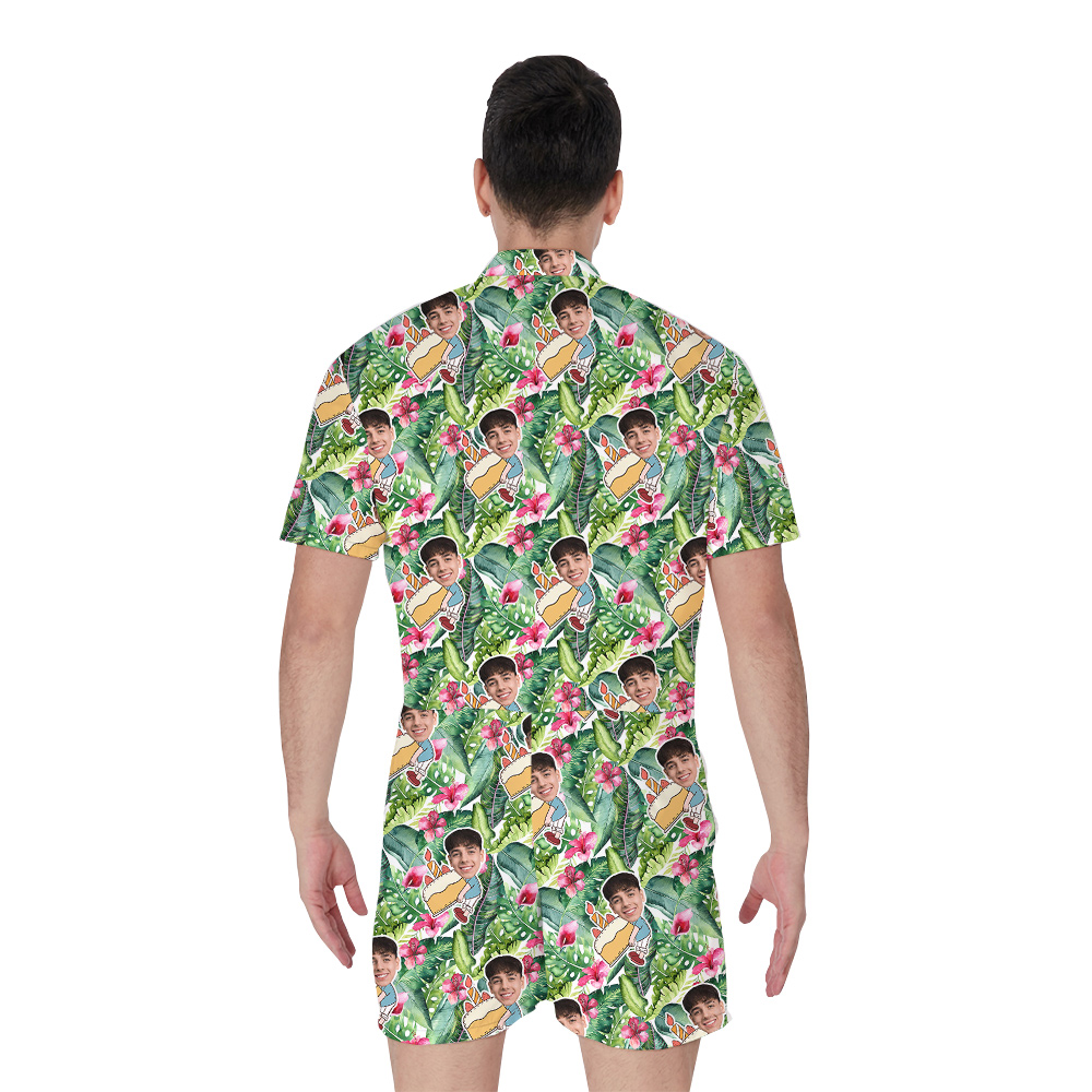 Custom Face Green Forest Birthday Hawaiian Romper for Men