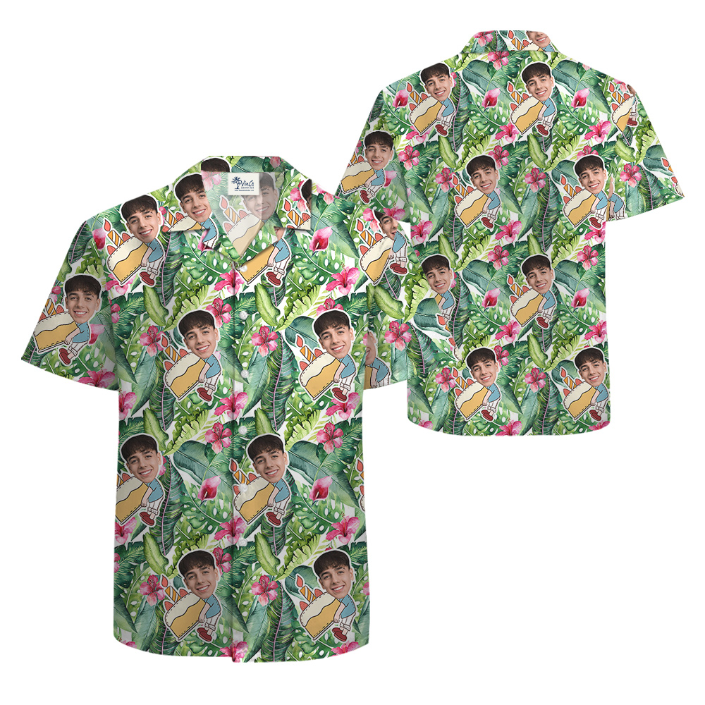 Green Forest Custom Face Birthday Hawaiian Shirt for Men