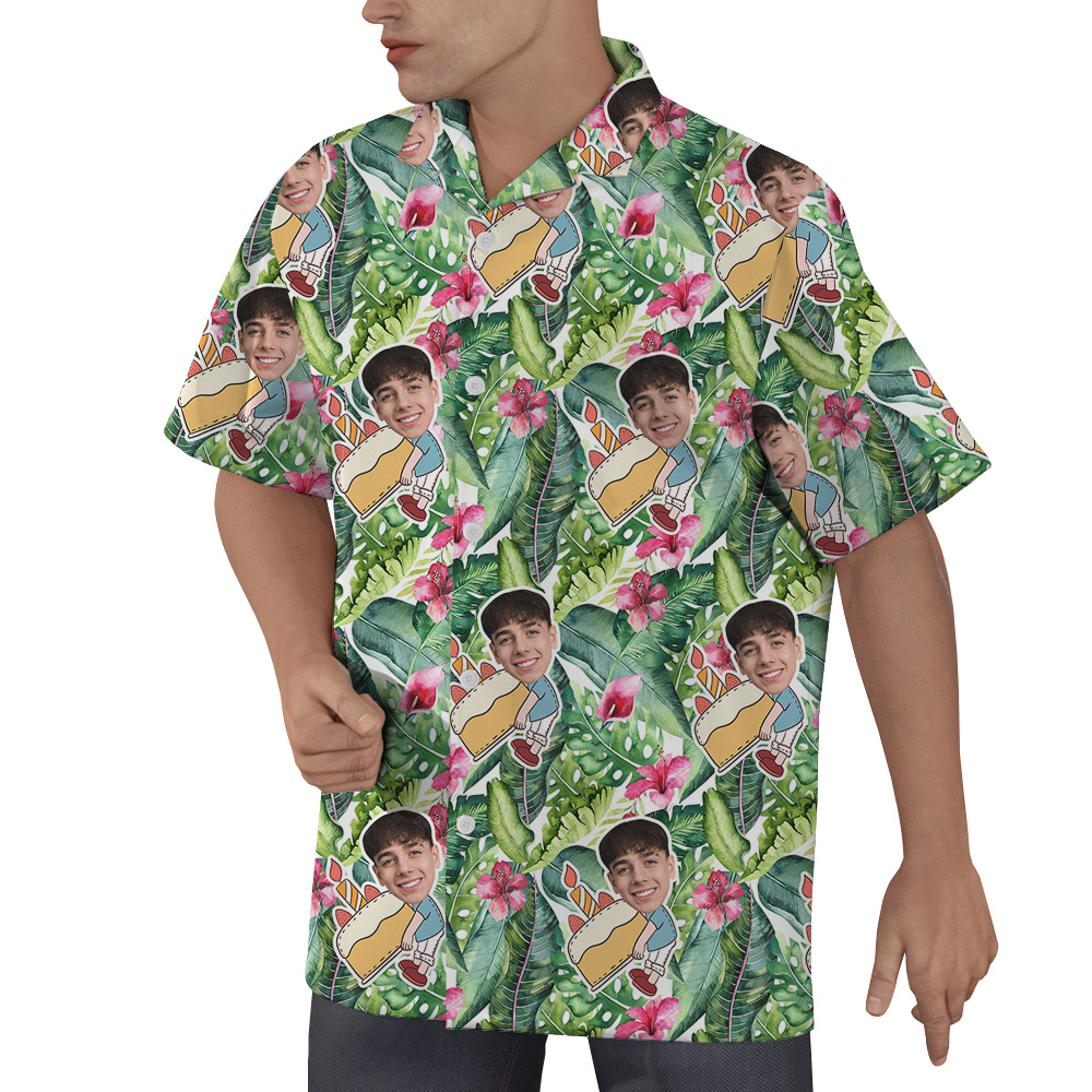 Green Forest Custom Face Birthday Hawaiian Shirt for Men