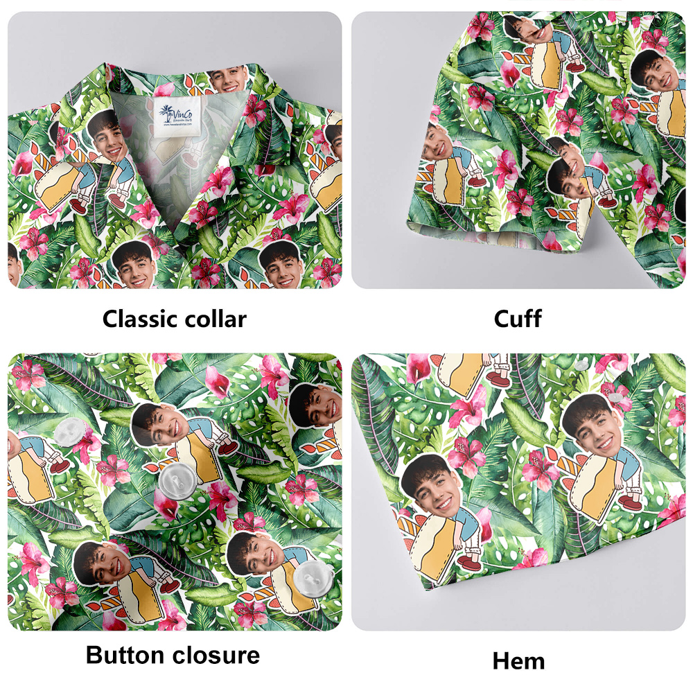 Green Forest Custom Face Birthday Hawaiian Shirt for Men