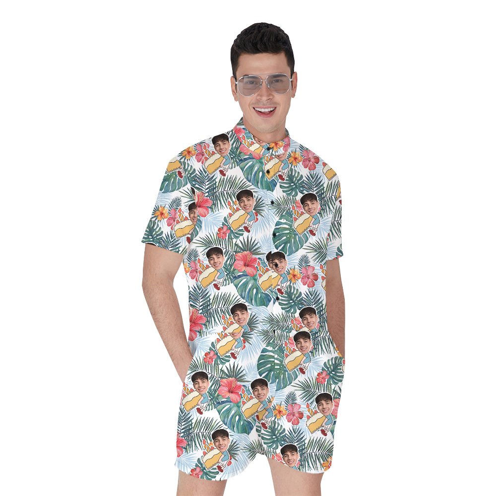 Infinity Blue Custom Face Birthday Hawaiian Romper for Men - variant image 1