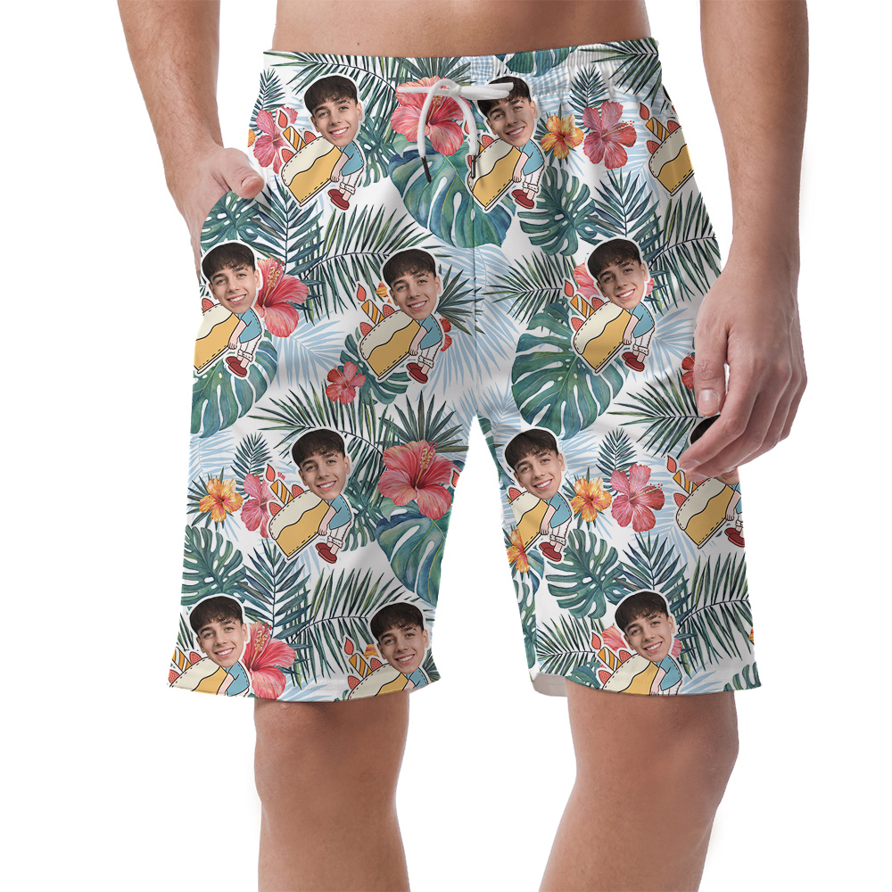 Infinity Blue Custom Face Birthday Hawaiian Men Short - variant image 1