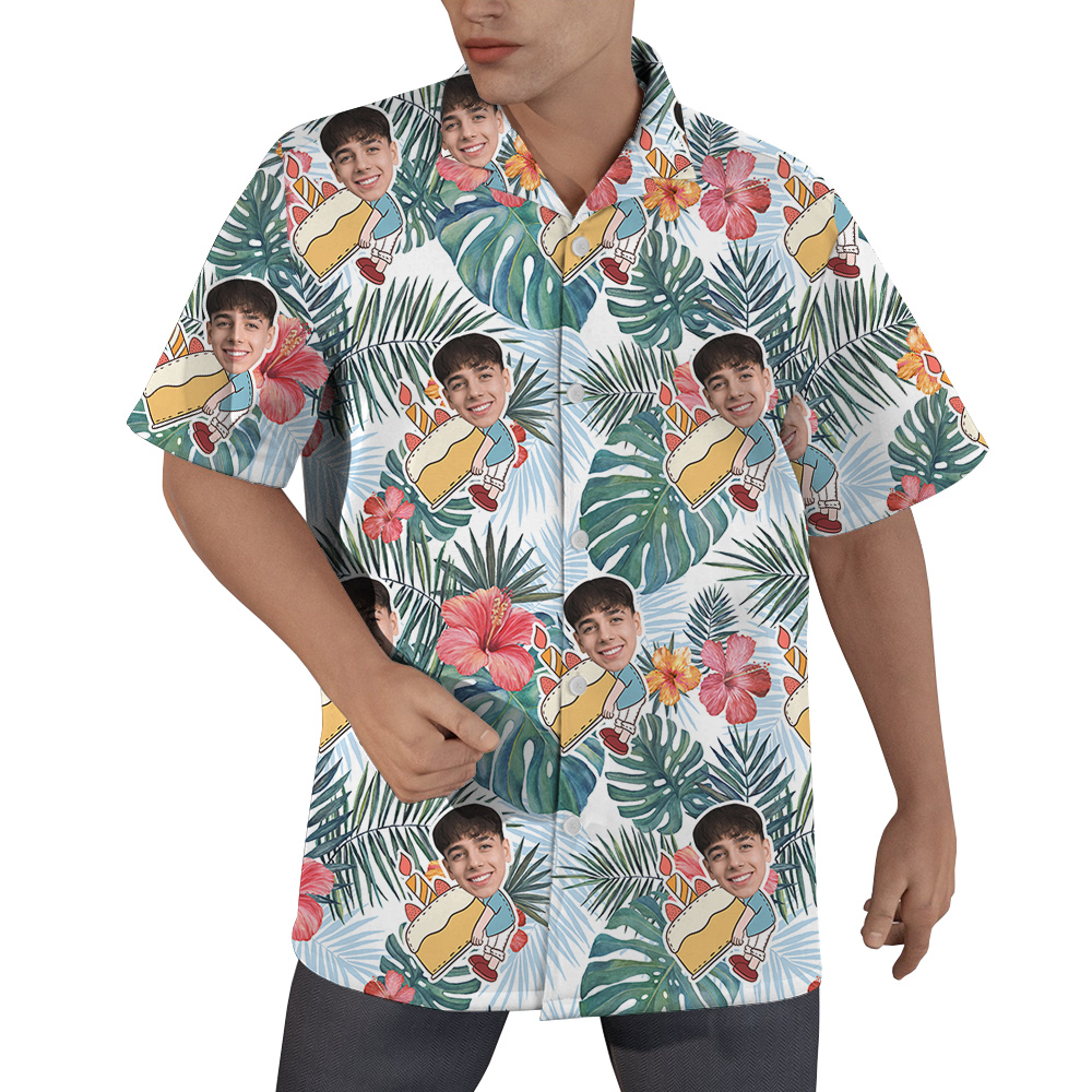 Infinity Blue Palm mixed Hibiscus Birthday Hawaiian Men Shirt - variant image 1