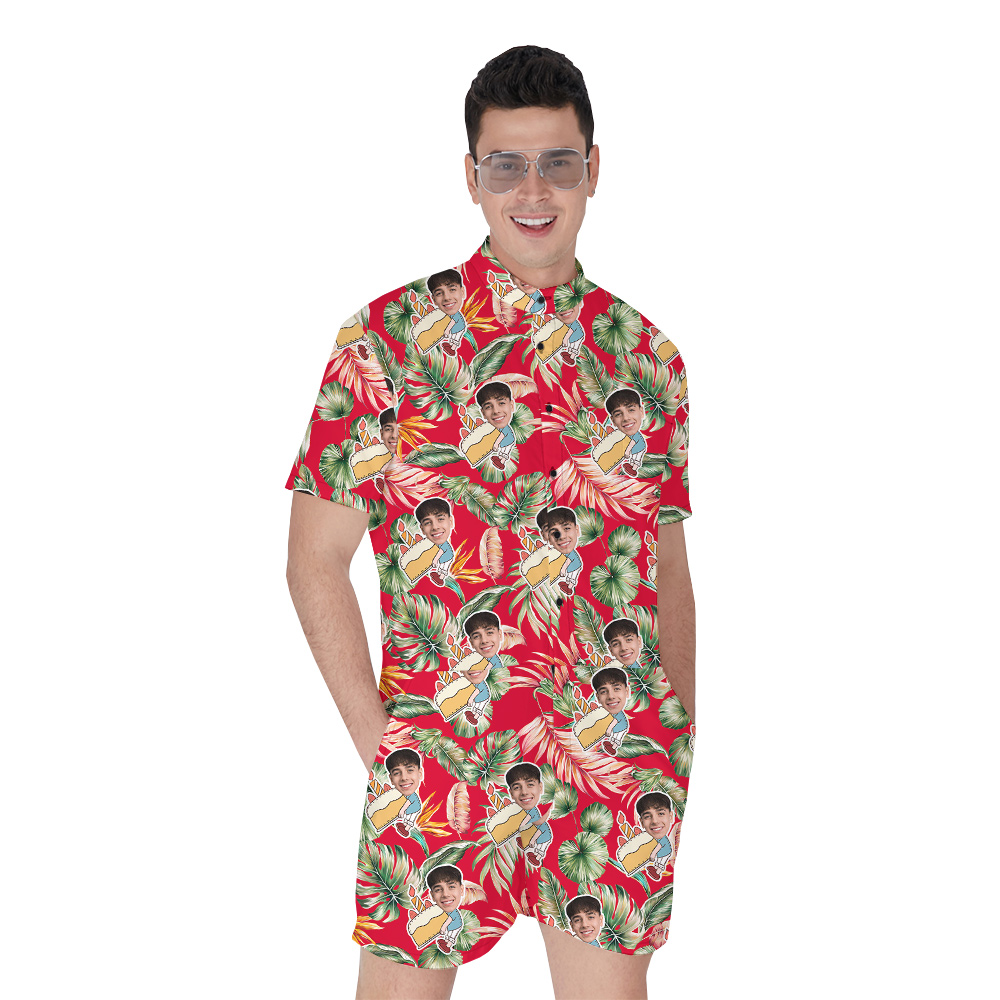 Original Red Birthday Hawaiian Men Romper with Custom Face - variant image 1