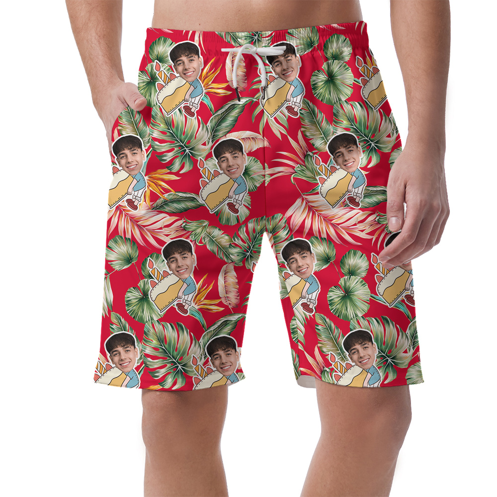 Original Red Birthday Hawaiian Men Short with Custom Face - variant image 1