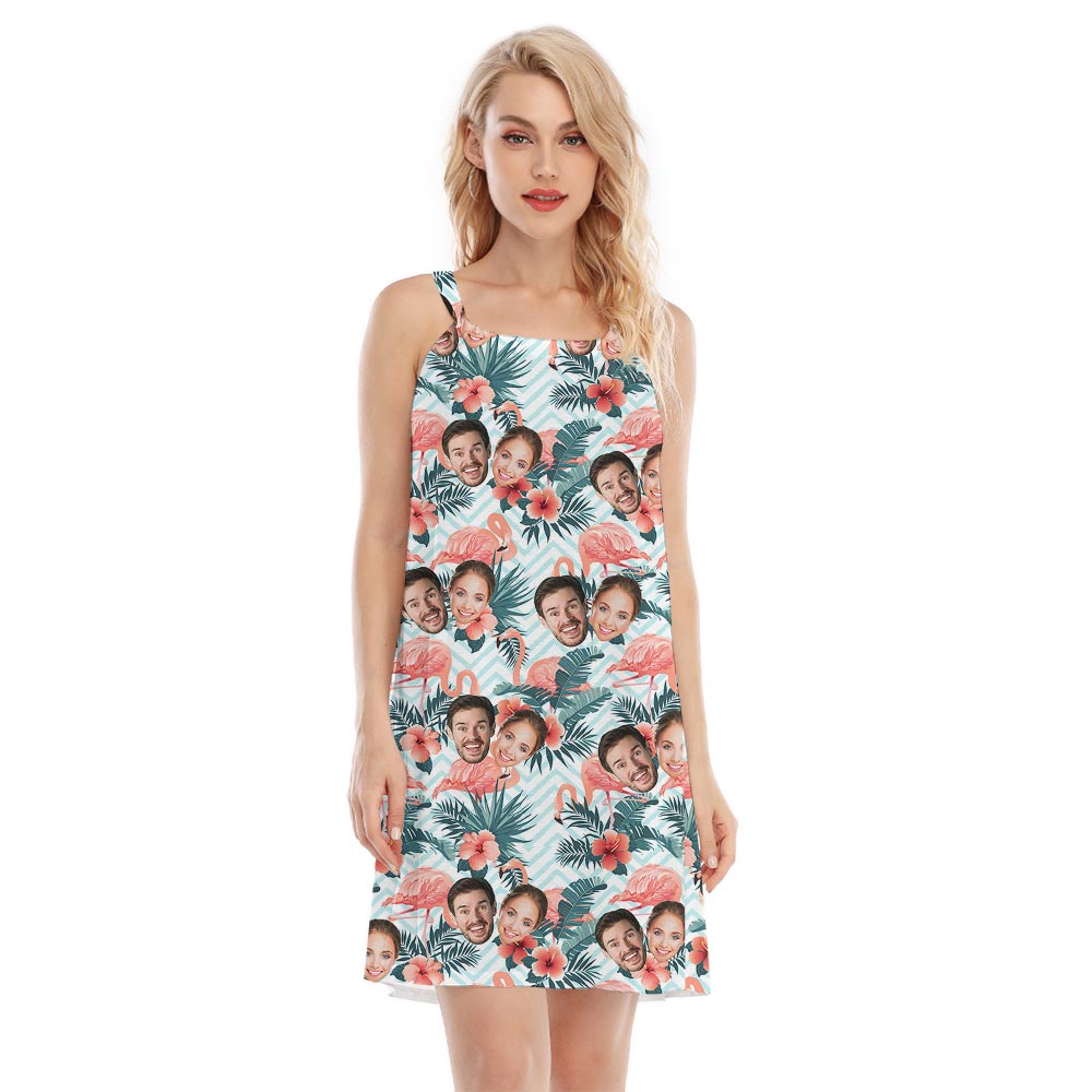 Couple Custom Face Hawaiian Woman Cami Dress - variant image 1