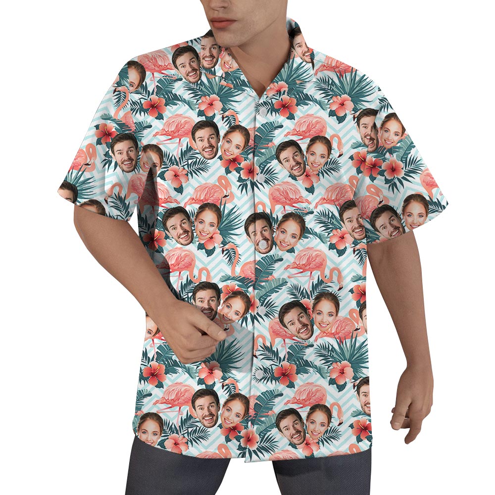 Custom Couple Face Flower Hawaiian Shirt Men - variant image 1
