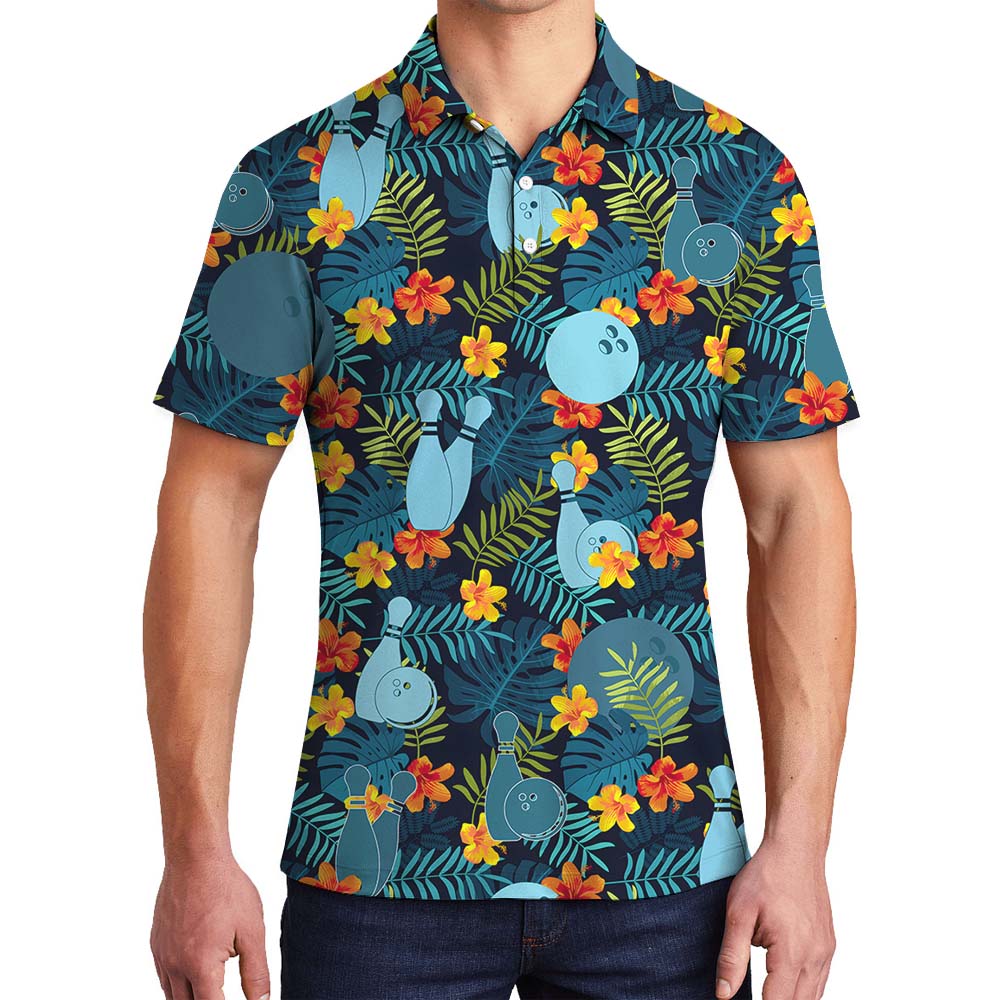 Men's Collared Polo Shirt With Bowling Print - variant image 1