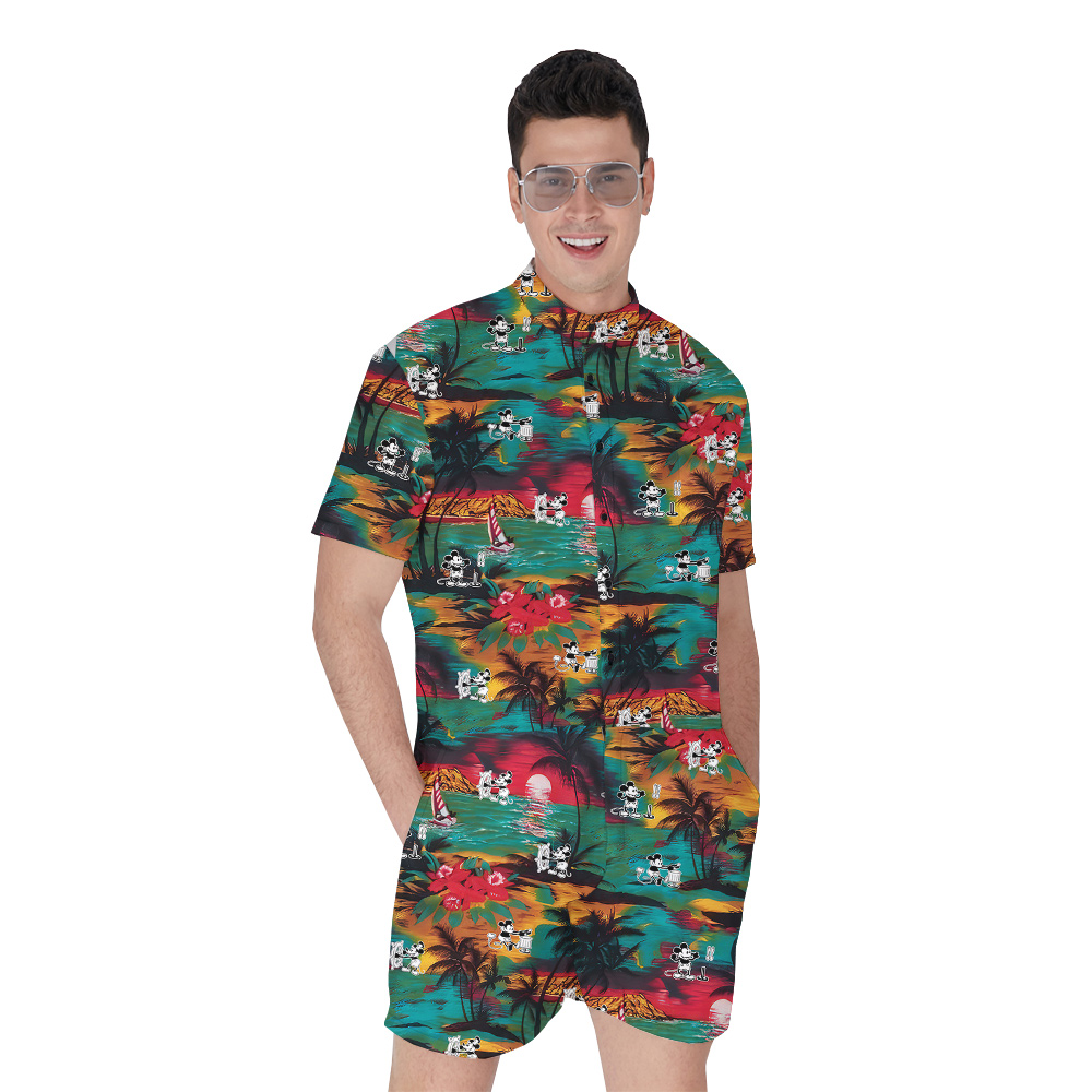 Funny Mickey Steamboat Willie 1928 Tropical Beach Colorful Hawaiian Romper For Men - variant image 1