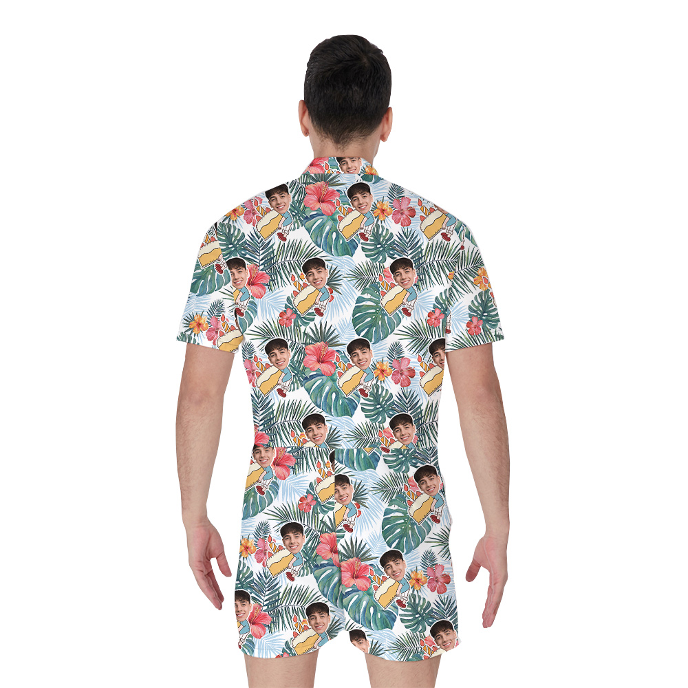 Infinity Blue Custom Face Birthday Hawaiian Romper for Men