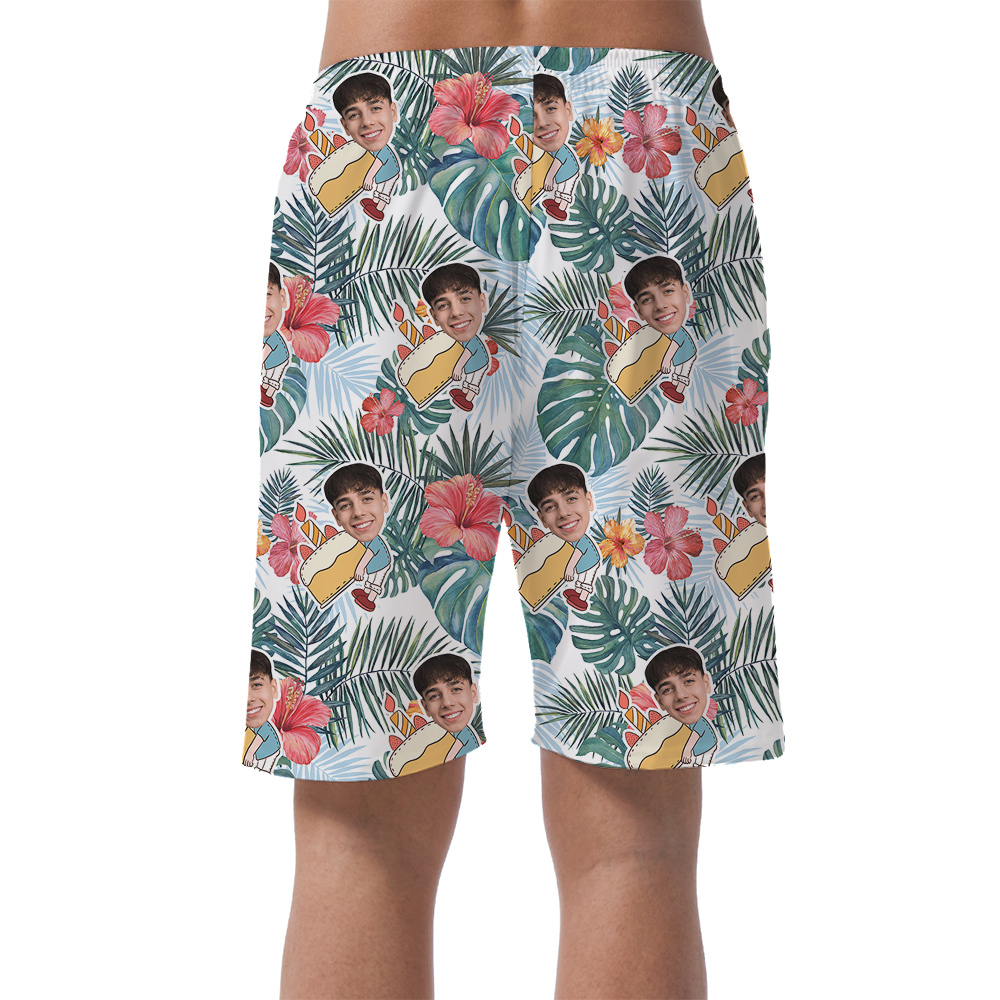 Infinity Blue Custom Face Birthday Hawaiian Men Short